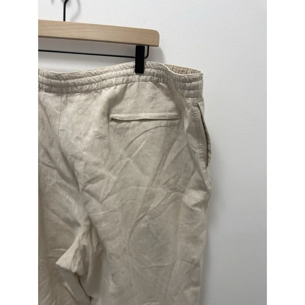 Baracuta Men's XXL 100% Linen Drawstring Pants Beige Elastic Waist Straight Leg